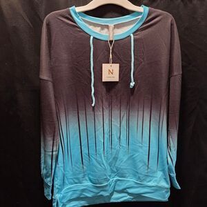 NWT Noracora Ombre Stripe Pullover Black Blue Gradient Lightweight Casual SZ M